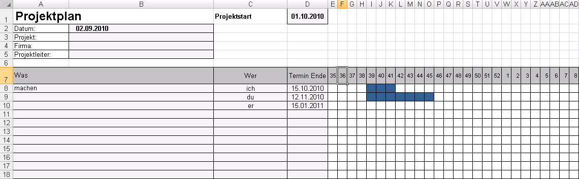 Projektplan Mit Bedingter Formatierung Office Loesung De